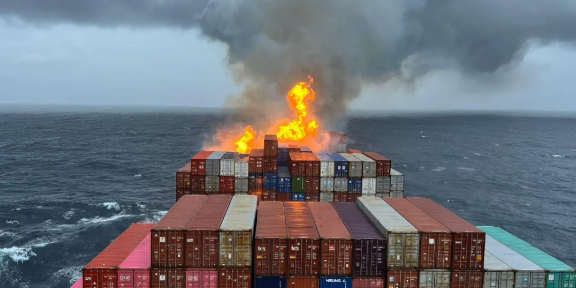 马士基旗下集装箱船航行途中起火，，，多个货柜受损